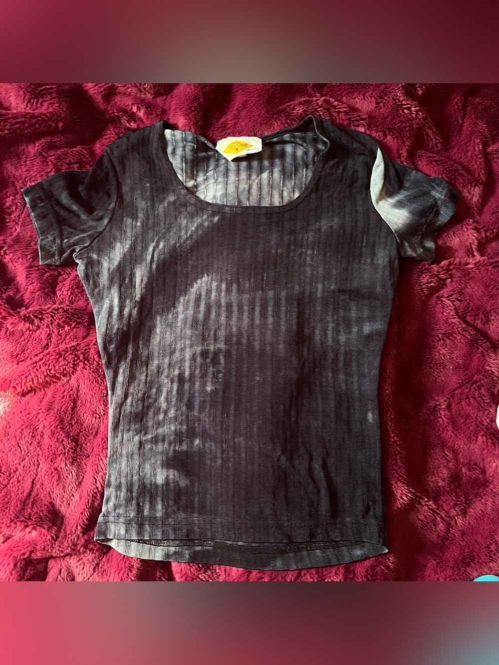Authentic 90s Navy Blue&Grey Tiedye Short Sleeve Ribbed Scoop Neck Top